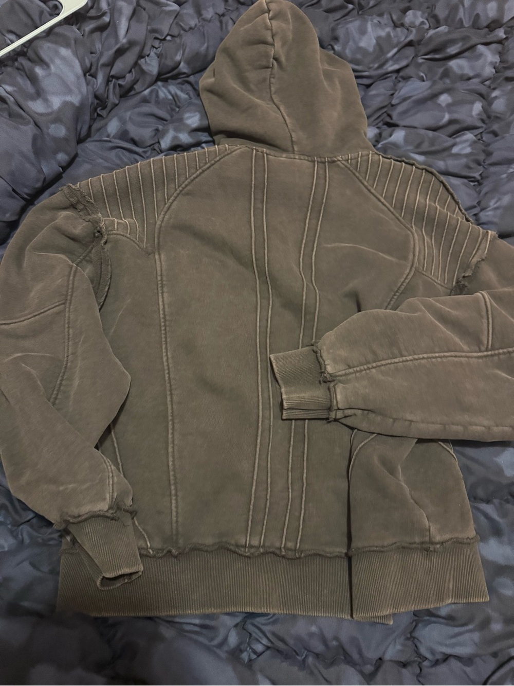 YoungLA Olive Brown Quilted-Panel Hooded Bomber